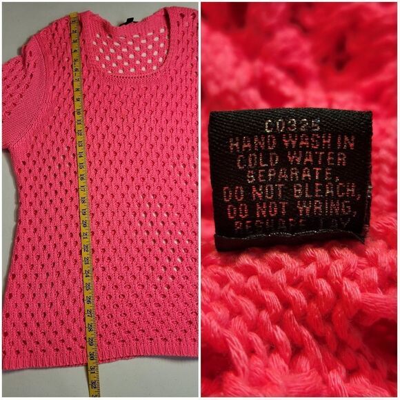 Lisa International Hot Pink Open Pointelle Knit Sweater Women's Plus Size 1X - Picture 8 of 10